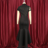 Black Dress Lace Patchwork Elegant for Women Party Sheer Sleeves Slim See Through Mermaid Large Size Lady Homecoming Robes Gowns Pbong  mid size graduation outfit romantic style teen swag clean girl ideas 90s latina aesthetic