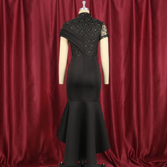 Black Dress Lace Patchwork Elegant for Women Party Sheer Sleeves Slim See Through Mermaid Large Size Lady Homecoming Robes Gowns Pbong  mid size graduation outfit romantic style teen swag clean girl ideas 90s latina aesthetic