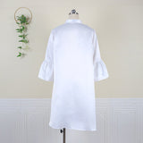 Pbong mid size graduation outfit romantic style teen swag clean girl ideas 90s latina aestheticWomen Loose Dresses Stand Collar Three Quarter Sleeves Oversized White Yellow Ladies Classy Summer Autumn Robes Gowns