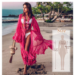 Bikini Cover-ups Bohemian Printed Long Kimono Cardigan Plus Size Chiffon Tunic Women Beach Wear Swim Suit Cover Up Q912