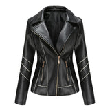 Autumn Winter Black Faux Leather Jackets Women Long Sleeve Plus Size Zipper Basic Coat Turn-down Collar Motor Biker Jacket