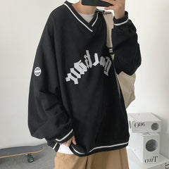 Winter Hip Hop V-neck Letter Print oversized Hoodies women Fashion All-match oversized sweatshirt Men