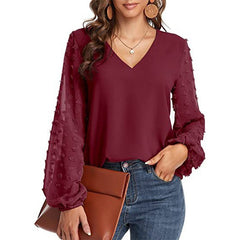 Solid Women Blouse Spring Fashion V Neck Long Sleeve Elegant Office Work Shirts Tops Lady Plus Size Casual Chiffon Blouses