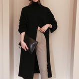 Korean Style Turtleneck Long fall winter Sweater Dress Side split Female Pullover mujer sueteres