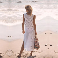 Pbong mid size graduation outfit romantic style teen swag clean girl ideas 90s latina aestheticSexy Sleeveless Bikini Cover-ups White Crochet Tunic Knitted Summer Beach Dress Women Beach Wear Swim Suit Cover Up Q1299