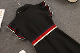New  Summer Runway Designer Women Retro Butterfly Sleeveless Bow Tie Collar Ruffles Weave Striped Zipper Up Mini Dress