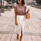 Woman White Lacing Irregular Skirt Spring Fashion Woman High Waisted Pleated Skirts Ladies Chic Solid Bow Beach Skirt