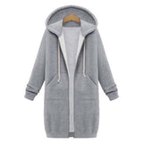 Once Autumn Casual Women Long Hoodies Sweatshirt Coat Zip Up Outerwears Hooded Jacket Winter Pockets Plus Size Outwear Tops