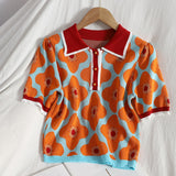 Summer Runway Knit Skirt Suit Women Short Sleeve Flower Sweater Top+Mini Pleated Skirt Set Girls Student 2pcs Suit