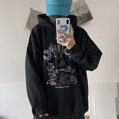 Street ladies pullover smiley print hoodie oversized Harajuku style hooded plus size winter couple sweatshirt ladies