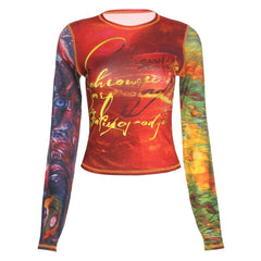 Y2K Fashion Sexy Slim-Fit T-Shirt Short Tie-Dye Print Street Style Top For Women Going Out Party Night Clubwear