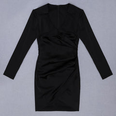 New Fashion Black Red Dress Celebrity Party Dresses Deep V Neck Long Sleeve Bodycon Women Mini Dresses Sexy Clubwear