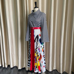 Pbong mid size graduation outfit romantic style teen swag clean girl ideas 90s latina aestheticWomen Striped Printed Dresses A Line Long Sleeves High Collar With Waist Belt Vintage Flower Female African Classy Modest Spring
