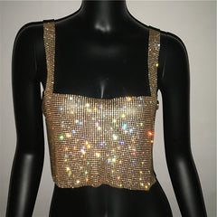 Pbong  mid size graduation outfit romantic style teen swag clean girl ideas 90s latina aesthetic freaknik tomboy swaggy going out  Glitter Nightclub Backless Rhinestone Tank Top Women Sexy Metal Crystal Diamonds Sequined Night Club Party Wear Crop Top