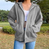 Oversized Butterfly Graphic Rhinestone Zip Up Hoodies Y2K Fashion E-girl 90s Streetwear Diamond Grey Long Jacket Autumn