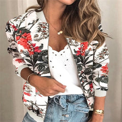 Women Floral Jackets Spring Summer Long Sleeve  Zipper Print Bomber Jacket Casual Pocket Slim Female Fashion Outwears Plus Size