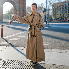 Korean Style Loose Oversized X-Long Women's Trench Coat Double-Breasted Belted Lady Cloak Windbreaker Spring Fall Outerwear Grey