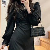 French Lace Vintage Dress Women Fashion Puffer Sleeve Elegant One Piece Dress Korean Spring High Street Slim Midi Dress Y2k