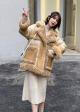 Lamb Wool Shiny Down Jacket Women mid-length  new Winter Black Thick Duck Down Fur Coat