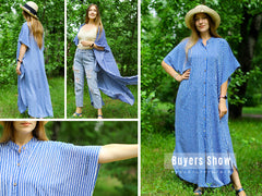 Casual Bikini Cover-ups Blue Tunic Sexy Striped Front Open Summer Beach Dress Elegant Women Beach Wear Swim Suit Cover Up  Pbong mid size graduation outfit romantic style teen swag clean girl ideas 90s latina aesthetic