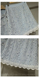 Summer Fashion Designer Runway Lace 2 Piece Set Women Blue Hollow Out Shirt Top+High Waist A-Line Sweet Skirt Hook Flower Set