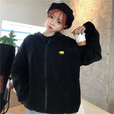Lamb Imitation Plush zip-up Plus Velvet Thick women Hoodies Jacket Autumn Winter Korean style Fashion Loose Zipper Sweatshirt