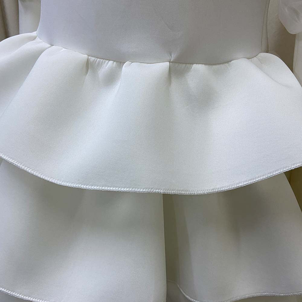 Women White Cake Dresses  Bubble Lantern Sleeves Patchwork Party Fashion Lovely Celebrate Occasion Event Lolita Female Robes New Pbong mid size graduation outfit romantic style teen swag clean girl ideas 90s latina aesthetic