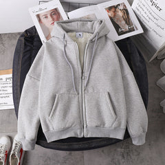 Jacket women solid color hoodies autumn winter imitation lamb wool korean loose plus velvet thick zipper sweatshirt tops