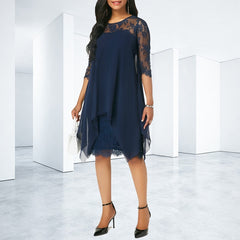 Pbong mid size graduation outfit romantic style teen swag clean girl ideas 90s latina aesthetic  Spring Autumn Vintage Floral Lace Patchwork Dresses Oversize 4XL 5XL Women Elegant O Neck Party Chiffon Midi Dress Vestidos