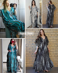Bohemian Striped Print Women Beach Dress Bathing Suit Cover Up Summer Tunic For Woman Beachwear Robe de plage Kaftan Pbong  mid size graduation outfit romantic style teen swag clean girl ideas 90s latina aesthetic