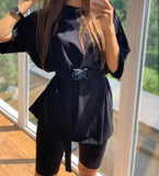 New Casual Solid Women's Two Piece Suit with Belt Solid Color Home Loose Sports Fashion Leisure Suit Summer Clothing