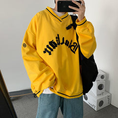 Winter Hip Hop V-neck Letter Print oversized Hoodies women Fashion All-match oversized sweatshirt Men