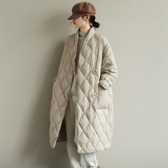 Winter New Arrivals Women's Cotton Coats Diamond Lattice Block Big Size Female Long Parkas Loose Lady Overcoats Clothes