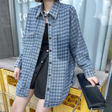 Streetwear Denim Blouses For Women Lapel Single Breasted Patchwork Pockets Patterned Shirts Female Autumn Clothing