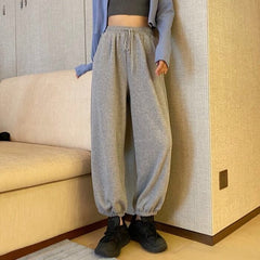Trousers Korean Belt Casual Joggers Sweatpants High Waist Harajuku Streetwear Cargo Pants Women Loose Female