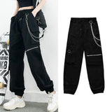 Streetwear Cargo Pants Women Casual Joggers Black High Waist Loose Female Trousers Korean Style Ribbon Ladies Pants Dropshipping