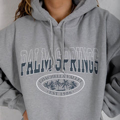 Letter Print Sweatshirt Vintage Women Hoodies Gray Cotton Warm Fleece Winter Pullovers  Autumn New Casual Streetwear Girls