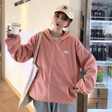 Lamb Imitation Plush zip-up Plus Velvet Thick women Hoodies Jacket Autumn Winter Korean style Fashion Loose Zipper Sweatshirt