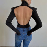 Sexy Backless Bodysuits Turtleneck Elegant Club Party Women&#39;s Tops One Piece Outfit High Waist Bodysuit Rompers