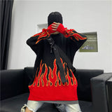 new sweater female hip-hop style flame jacquard women's sweater traf couple pullover knit top loose men's sweater