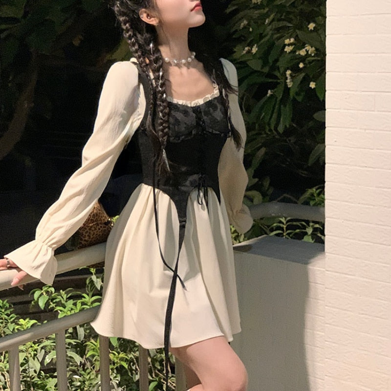 Vintage Lolita Dress Party Women Casual Long Sleeve Elegant Y2k Mini Dress Kawaii Clothing One Piece Dress Korean Spring