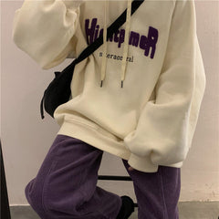 New plus velvet padded hooded sweatshirt women autumn and winter letters loose Korean style streetwear top Harajuku hoodie
