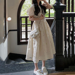 Summer Fairy Floral Dress Women French Vintage Sweet Midi Kawaii Dress Chiffon Belt Designer One-piece Dress Korean Wedding