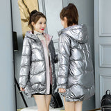 New Winter Jacket Parkas Women Glossy Down Cotton Jacket Hooded Parka Warm Female Cotton Padded Jacket Casual Outwear P985