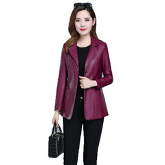 Faux leather Coat Autumn Women Black Wine Red XL-6XL plus Size Korean Temperament Jacket Long Sleeve Short Fashion Jacket JD307