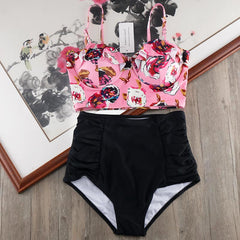 Melphieer High Waist Bikini Set Biquini Plus Size Swimwear Women 3XL Print Swimsuit Bandage Bathing Swimming Suit Bikinis