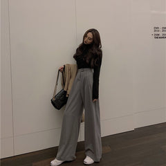 Spring Autumn Female Solid Wide Leg Pants Women Full Length Pants Ladies High Quality simple Casual Straight Pants