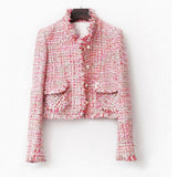 Pink Tweed Jacket spring / autumn /winter women's jacket coat classic ladies wild ladies bright wire braided tweed jacket