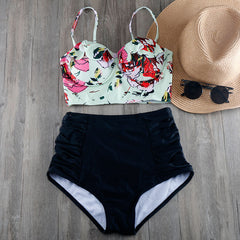 Melphieer High Waist Bikini Set Biquini Plus Size Swimwear Women 3XL Print Swimsuit Bandage Bathing Swimming Suit Bikinis