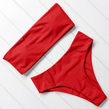 Bandeau Swimwear Women Solid Bikini High Waist Swimsuit Swimming Bathing Suit Biquini Maillot De Bain Femme